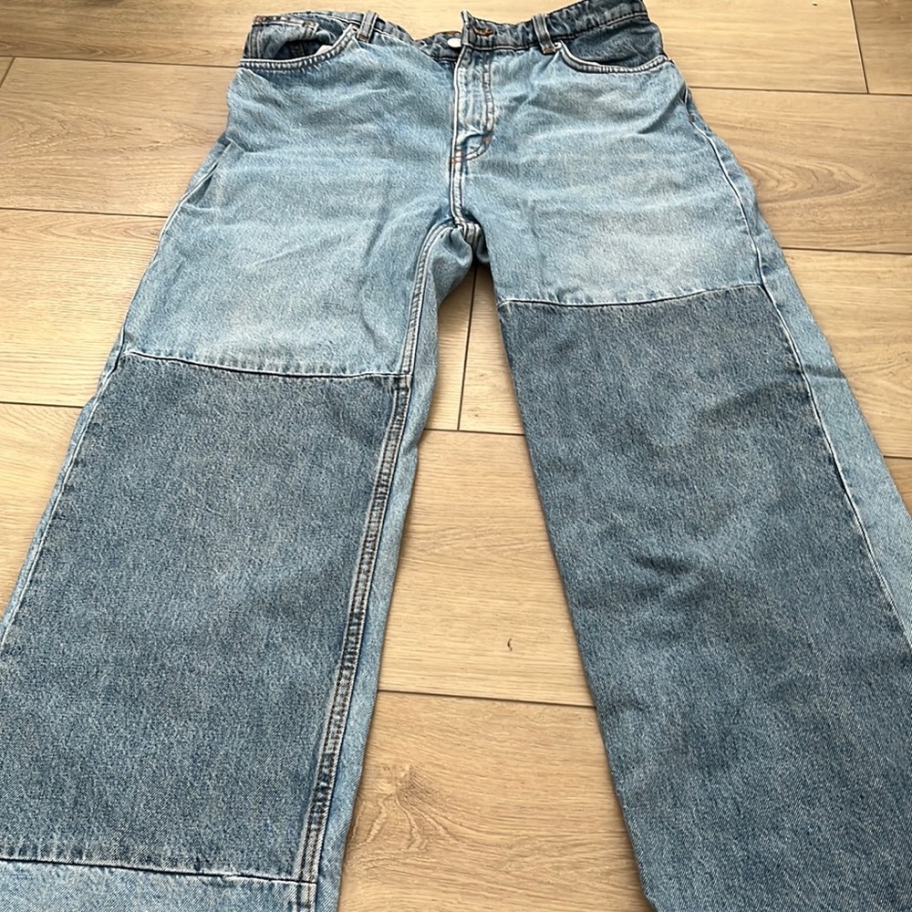 Wide leg patch jeans from monki Denmark